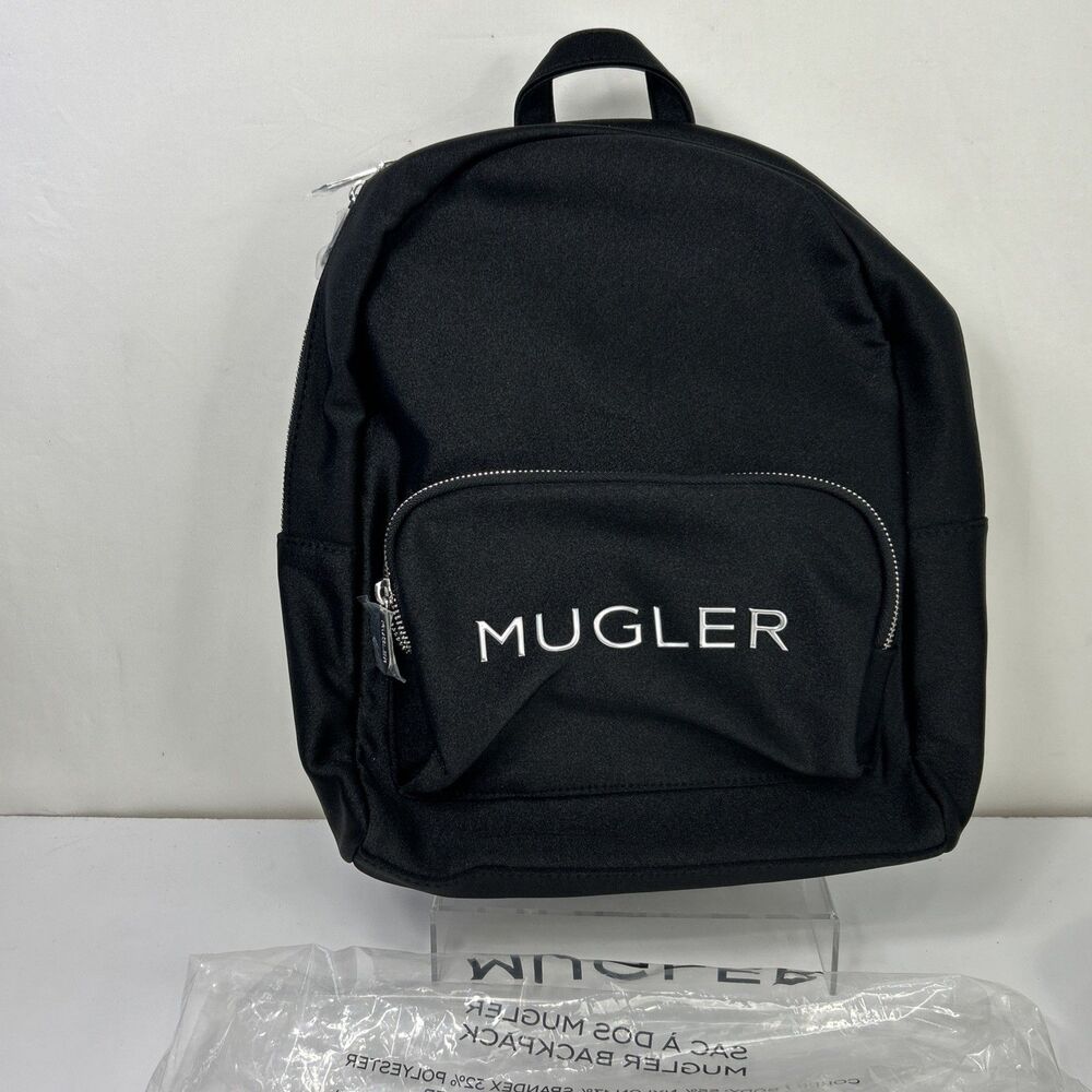 MUGLER Parfums Black Backpack 2-Zipper 13 X 12” Adjustable Strap Travel School